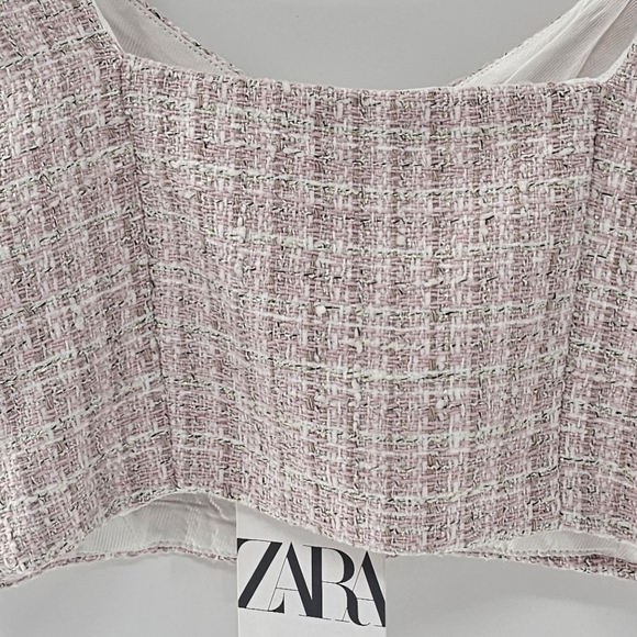 Zara Pink w/ Metallic Threads Tweed  Cropped Tank Top Womens Size Small - Picture 3 of 16